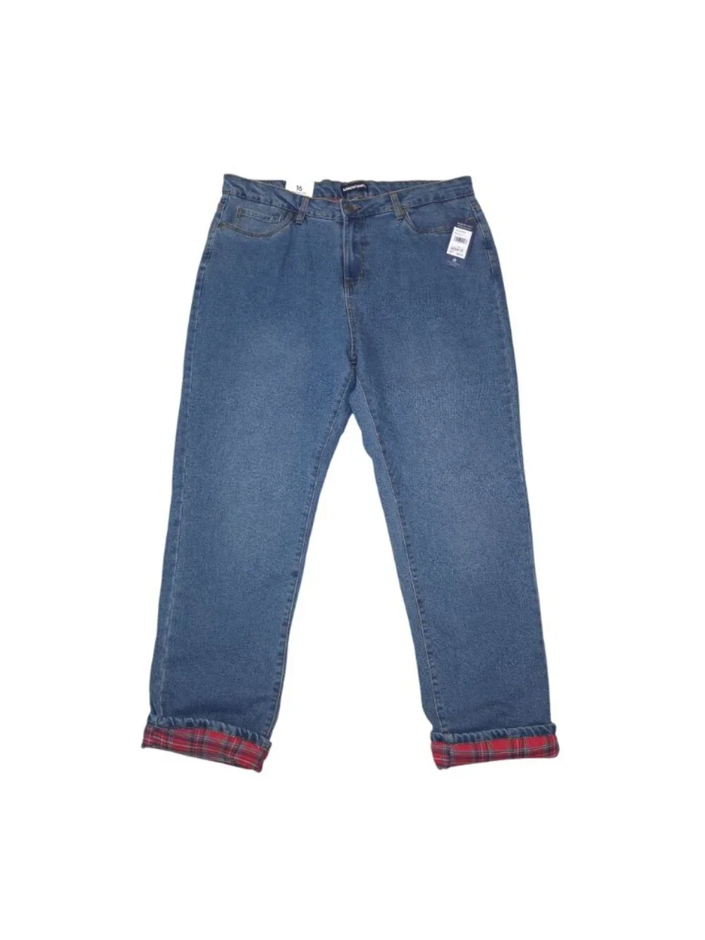 Lands End Flannel Lined Straight Leg Jeans Womens Size 16 Medium Wash